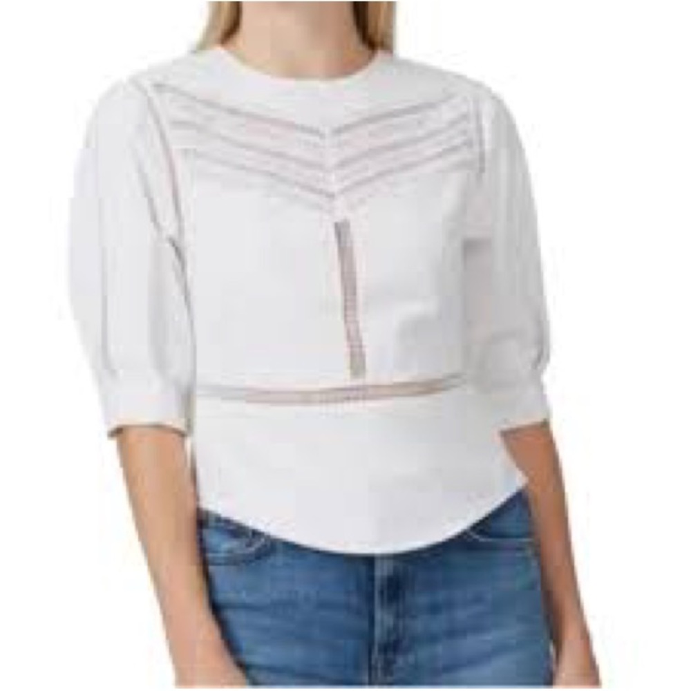 Rebecca Minkoff White Embellished Puff Sleeve Blouse